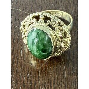 Vintage Whiting & Davis Costume Jewelry Ring Sz 11 Cabochon Ornate Gold Tone